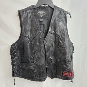 Diamond Plate Buffalo Leather Black Vest Sleeveless Size XL Motorcycle Biker